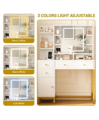 1 PC solid wood Makeup with Led Lighted Mirror & Power Outlet  Vanity