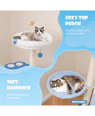 54'' Cat Tree Tower w/ Sisal Scratching Posts Bell Cat Perch Cat Condo