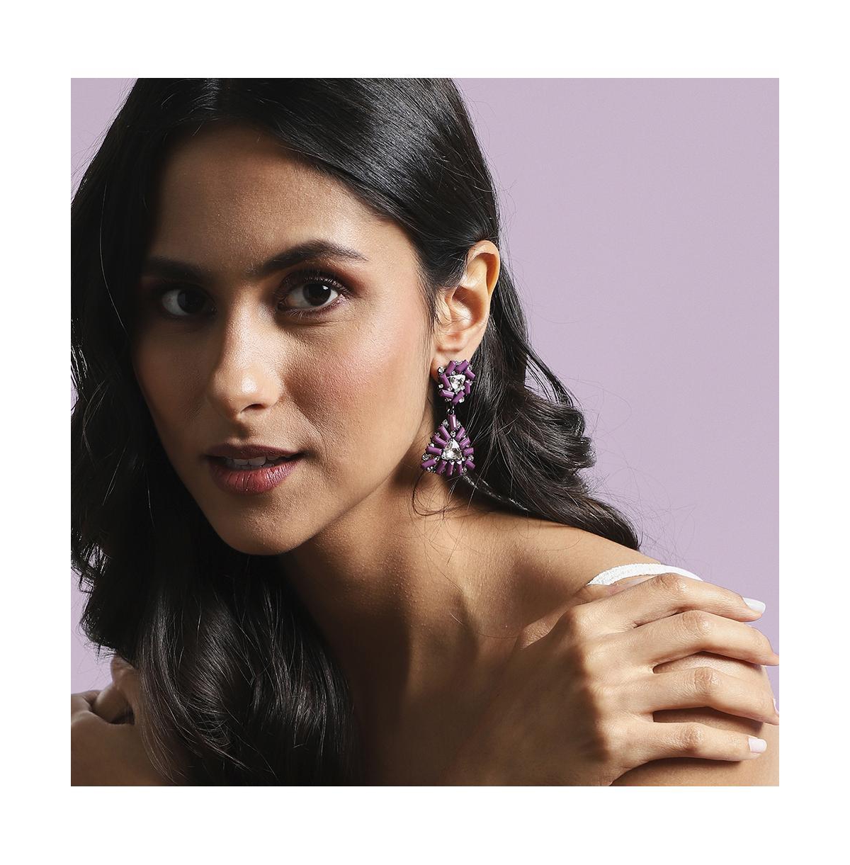 Sohi Geometric Drop Earrings In Purple