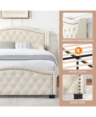 Queen Size Upholstered Platform Bed Frame with Tall Headboard 47.2"