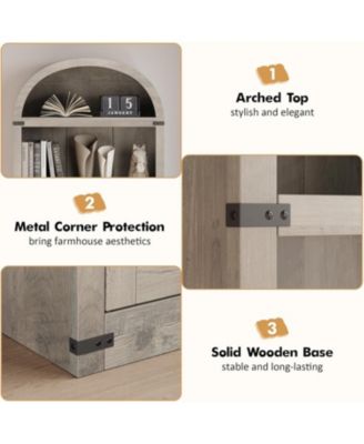 Bookcase with Doors Arched Bookshelf 71.65in Tall Bookcase Farmhouse Cabinet