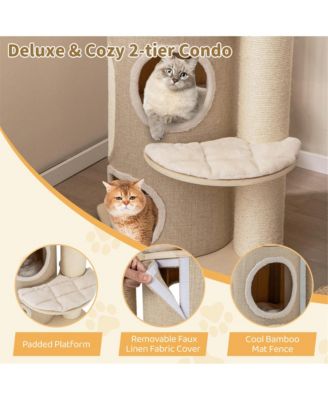 61'' Cat Tree for Indoor Cats w/ 2-stoery Condo Top Perch Sisal Scratching Posts