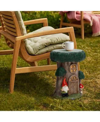 Outdoor Fairy House Side Table, 17'' Tree House Statue Concrete Accent End Table for Outdoor and Indoor, Plant Stand for Garden, Balcony