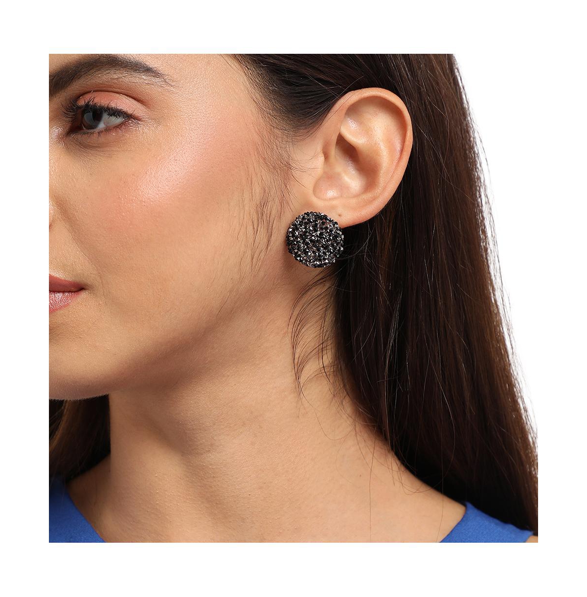 Sohi Embellished Cluster Circular Stud Earrings In Black