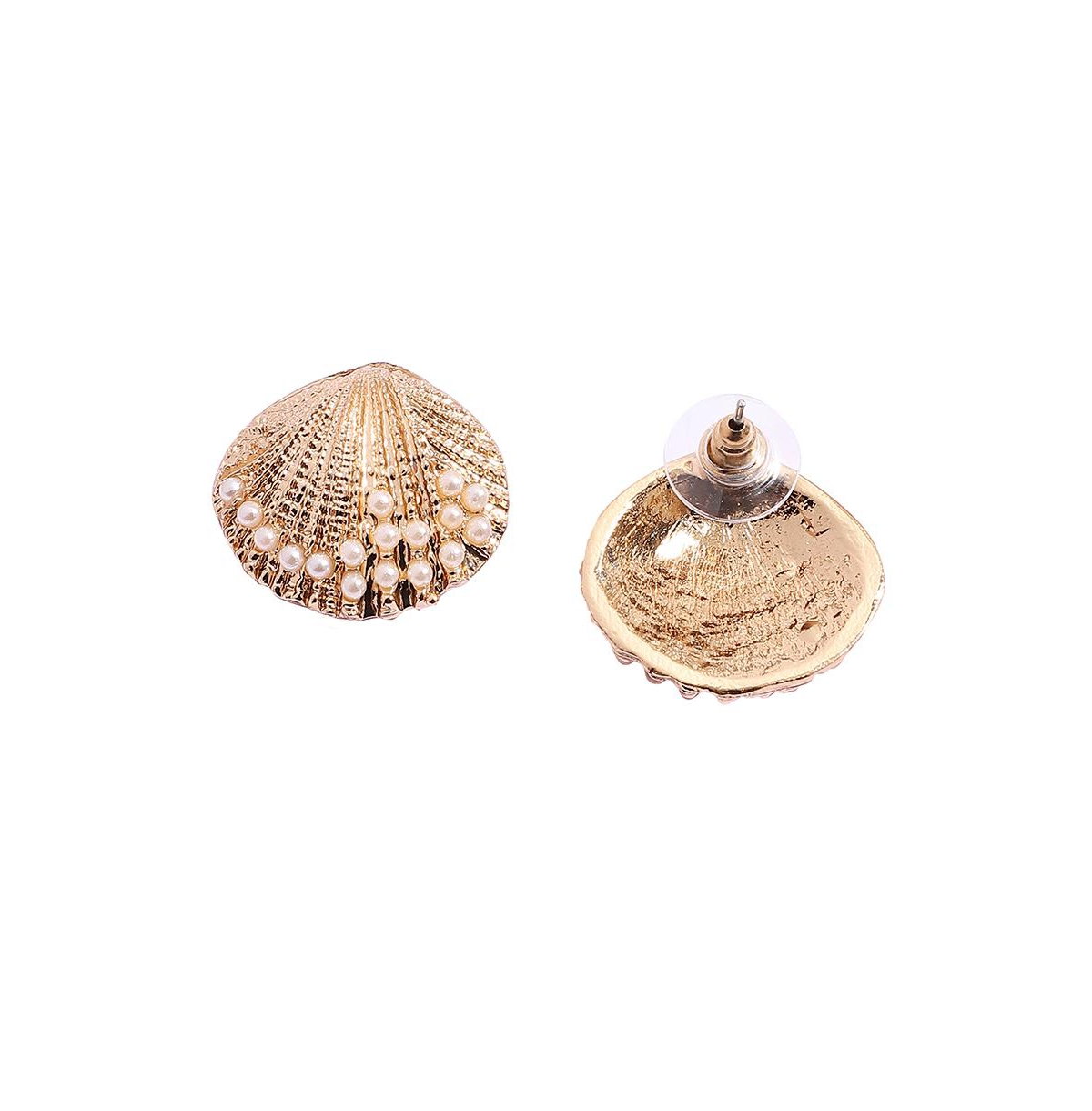 Sohi Pearl Seashell Stud Earrings In Gold
