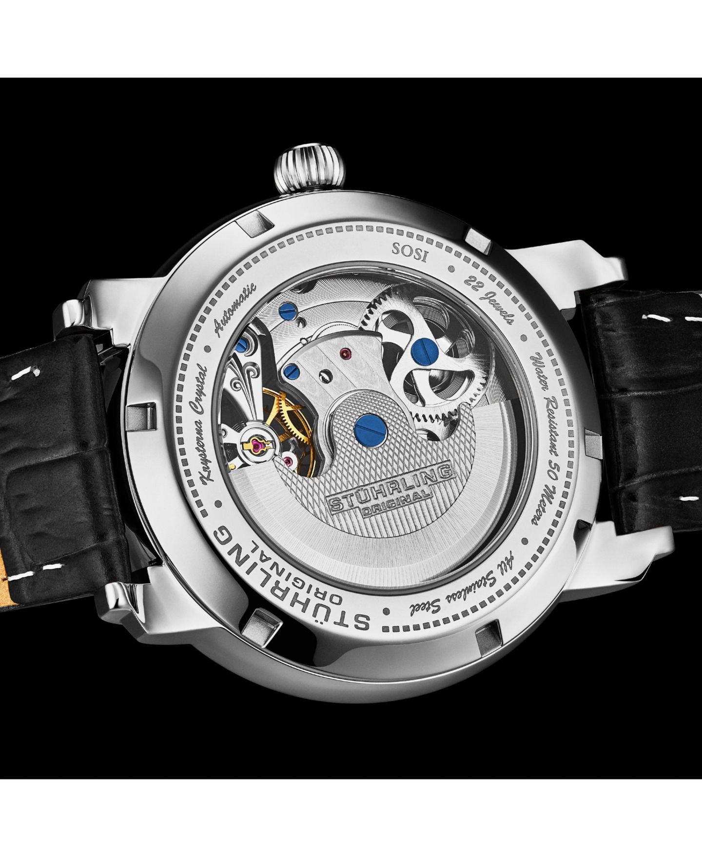 Мужские часы Stuhrling Celestial Timekeeper 1017.01 Dual Time Automatic 44mm Skeleton Watch, цвет: Серебряный — фото 3