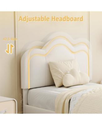 Twin Upholstered Bed Frame with Adjustable Headboard & Smart LED with drawer