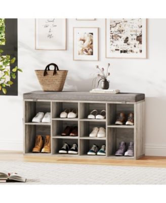 41 Inches Entryway Shoe Storage Cabinet Bench with 10 Cubbies,Shoe Rack with Cushion