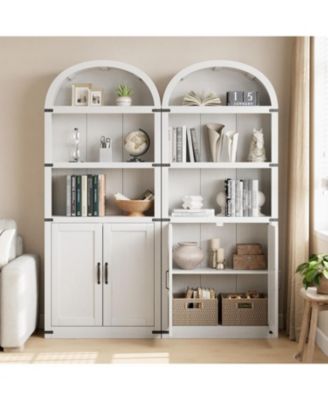 Bookcase with Doors Arched Bookshelf 71.65in Tall Bookcase Farmhouse Cabinet