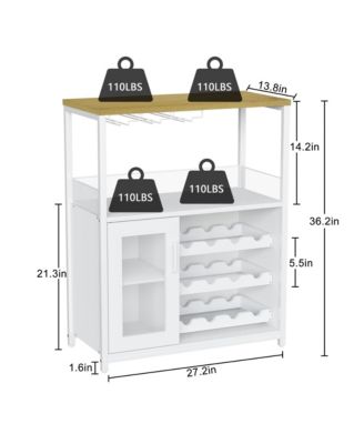 Wine Bar Cabinet with Detachable Wine Rack, Bar Rack Cabinet with Glass Holder and 1 Drawer, Mesh Door, Small Sideboard and Buffet Cabinet for Liquor and Glasses