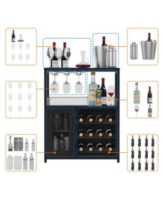 Wine Bar Cabinet with Detachable Wine Rack, Bar Rack Cabinet with Glass Holder and 1 Drawer, Mesh Door, Small Sideboard and Buffet Cabinet for Liquor and Glasses