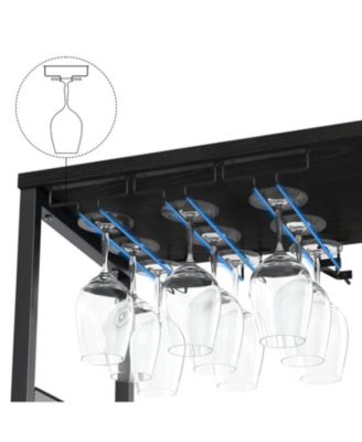 Wine Bar Cabinet with Detachable Wine Rack, Bar Rack Cabinet with Glass Holder and 1 Drawer, Mesh Door, Small Sideboard and Buffet Cabinet for Liquor and Glasses