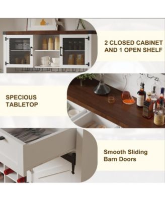 Modern Wine Bar Cabinets with Storage,68" Buffet Hutch Cabinet with Wine Glass Rack&Sliding Barn Door,Large Coffee Bar Sideboard Cabinet for Living Room/Farmhouse/Kitchen