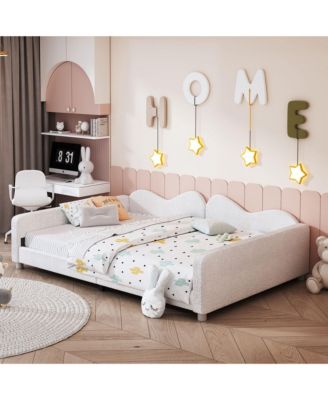 Upholstered Daybed, Sherpa Fabric Sofabed with Cloud-Shaped Backrest, No Box-spring Needed, White