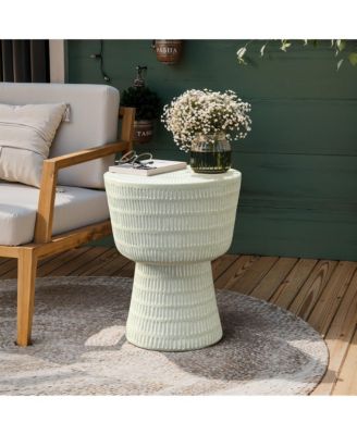 Outdoor and Indoor Round Spiral Pattern Side Table, Off White