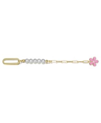 Plated Bracelet with Pearls and Enamel Flower Clasp