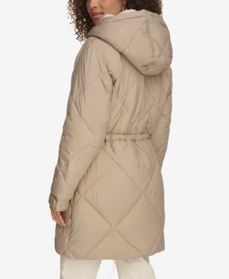 Women's Diamond Quilted Cinch Waist Parka Jacket