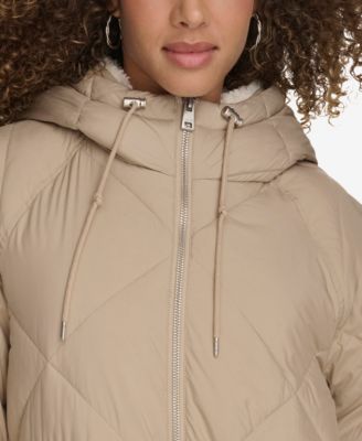 Women's Diamond Quilted Cinch Waist Parka Jacket