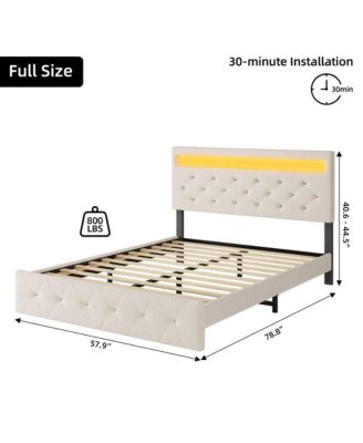 Full Size Bed Frame with Charging Station and LED Lights