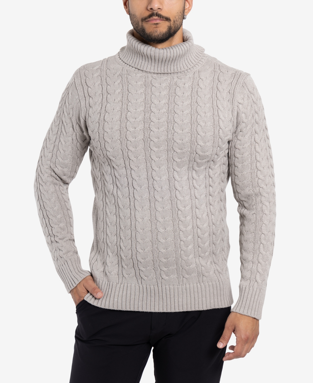 Men's Cable Knit Roll Neck Sweater - Sand