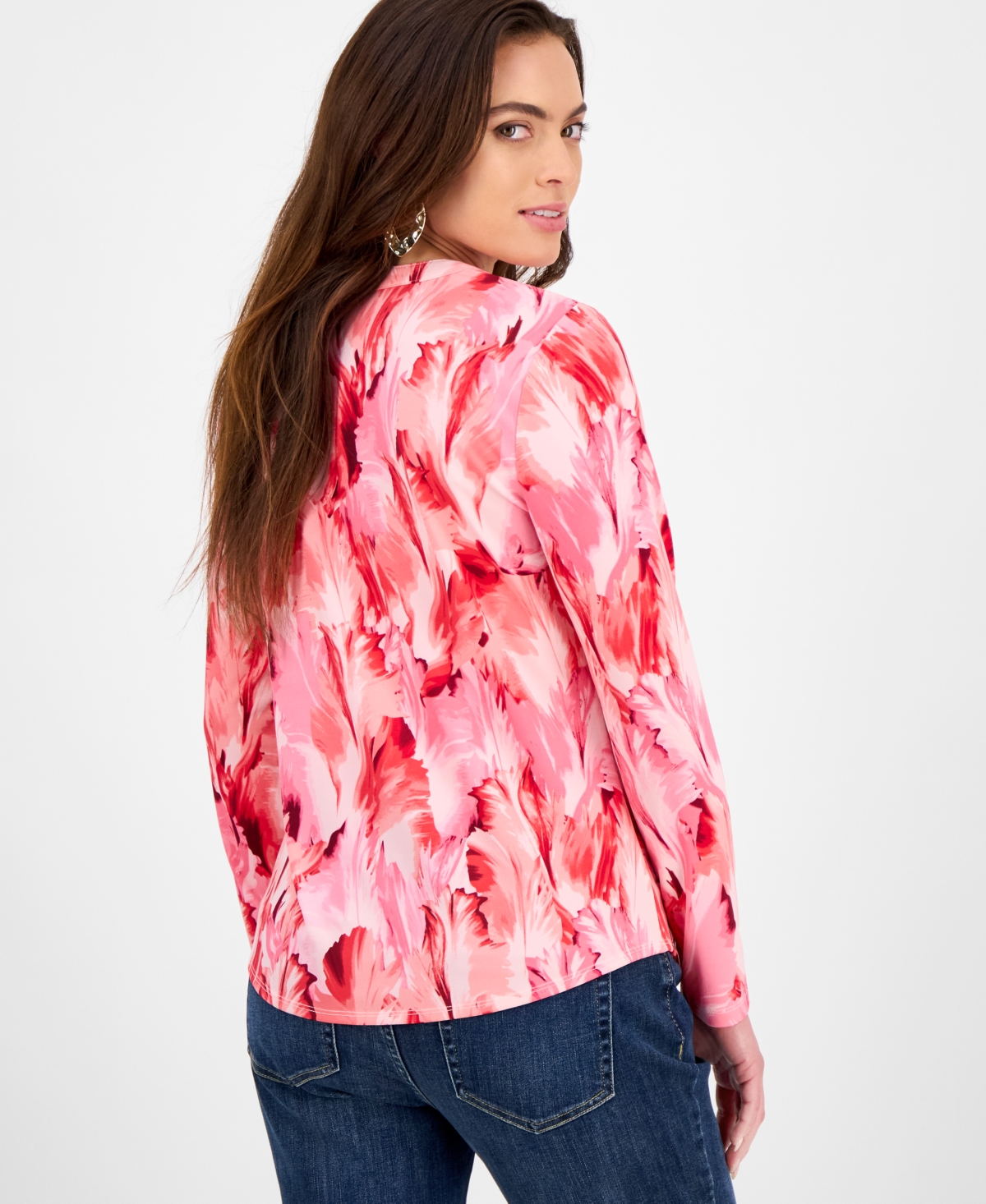INC INTERNATIONAL CONCEPTS PETITE FLORAL BUTTON-PLACKET TOP, EXCLUSIVELY FOR MACY'S 