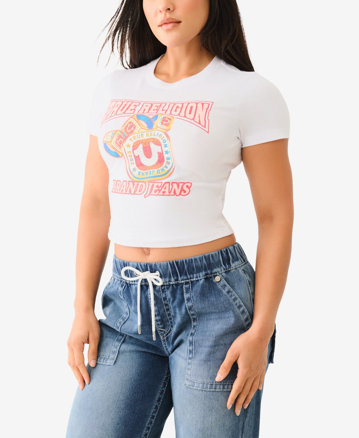 TRUE RELIGION WOMEN'S CLASS RING BABY CREWNECK T-SHIRT 
