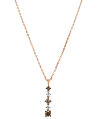 Brown & White Diamond Vertical Drop Pendant Necklace (1/2 ct. t.w.) in 14k Rose Gold, 16" + 2" extender
