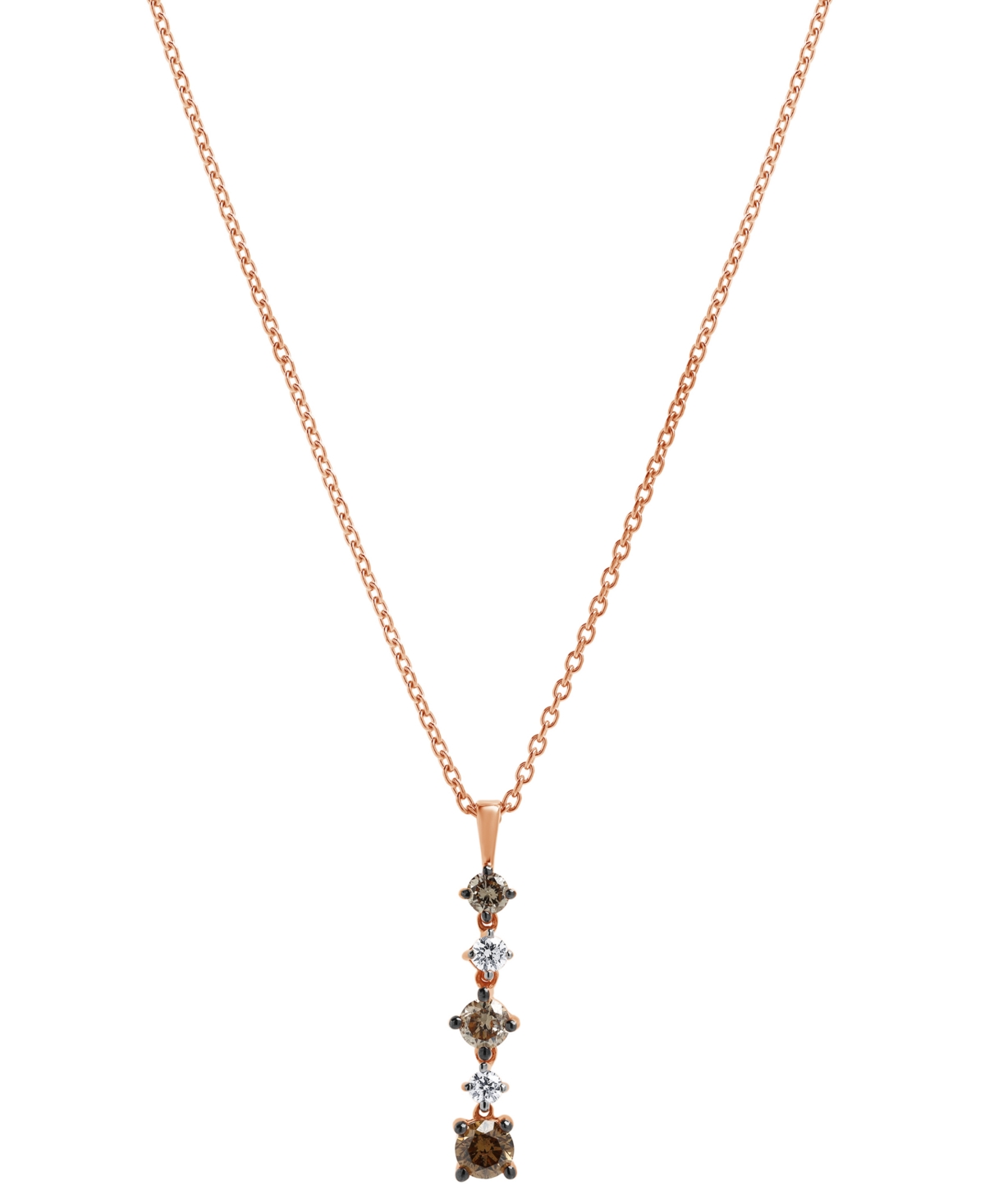 Macy's Brown & White Diamond Vertical Drop Pendant Necklace (1/2 Ct. T.w.) In 14k Rose Gold, 16" + 2" Exten In Rose Gold