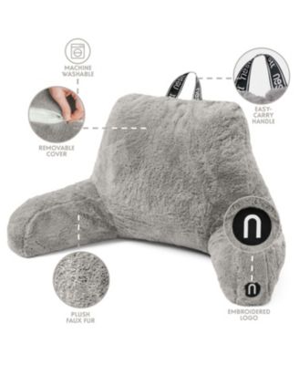 Faux Fur Supportive Backrest Reading Pillow for Adults & Kids - Blue