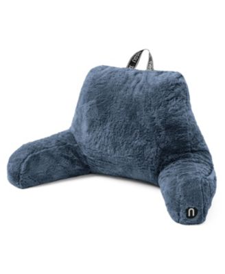 Faux Fur Supportive Backrest Reading Pillow for Adults & Kids - Blue