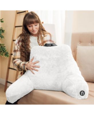 Faux Fur Supportive Backrest Reading Pillow for Adults & Kids - Blue