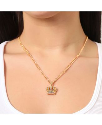 Crown Pendant Necklace & Stud Earrings Set - Pink Crystal Embellished