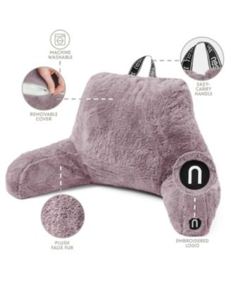 Faux Fur Supportive Backrest Reading Pillow for Adults & Kids - Blue