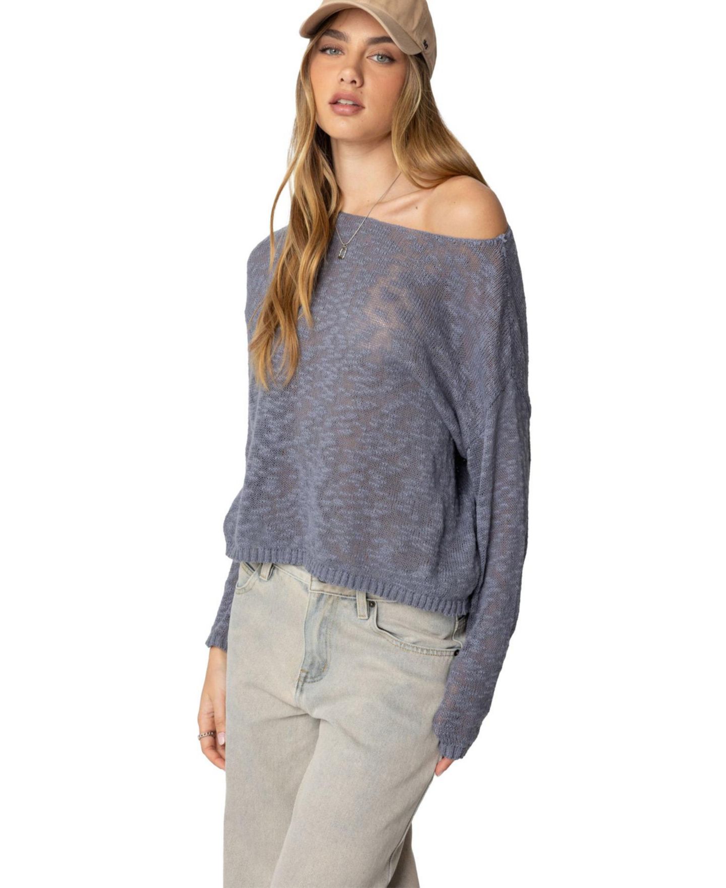 Женский свитер Edikted Bri Oversized Boat Neck, цвет: Синий — фото 3