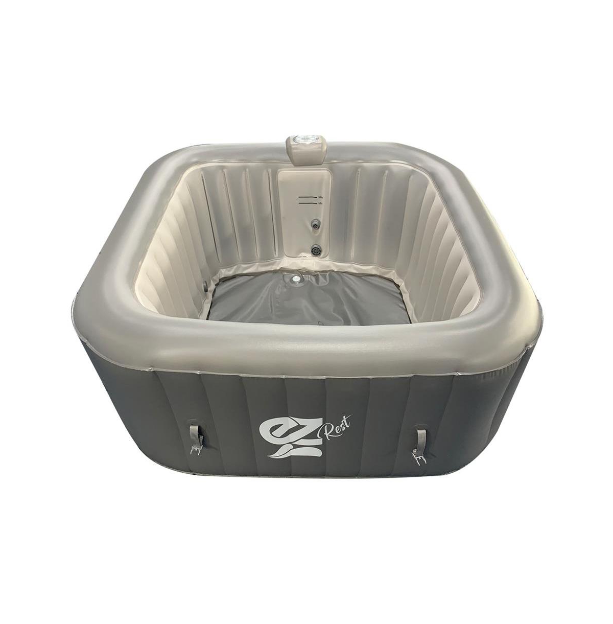 4-Seat Square Inflatable Hot Tub Spa with Led Lights & Remote Control - Grey