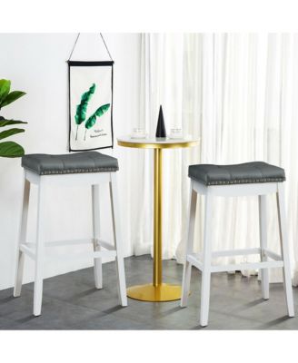 Set of 2 Nailhead Saddle Bar Stools 29'' Pub Chairs with Rubber Wood Legs