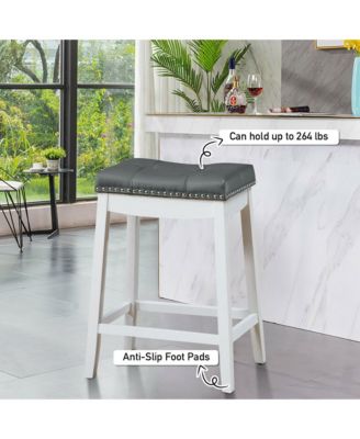 Set of 2 Wood Nailhead Saddle Bar Stools 24'' Counter Stools with Cushion