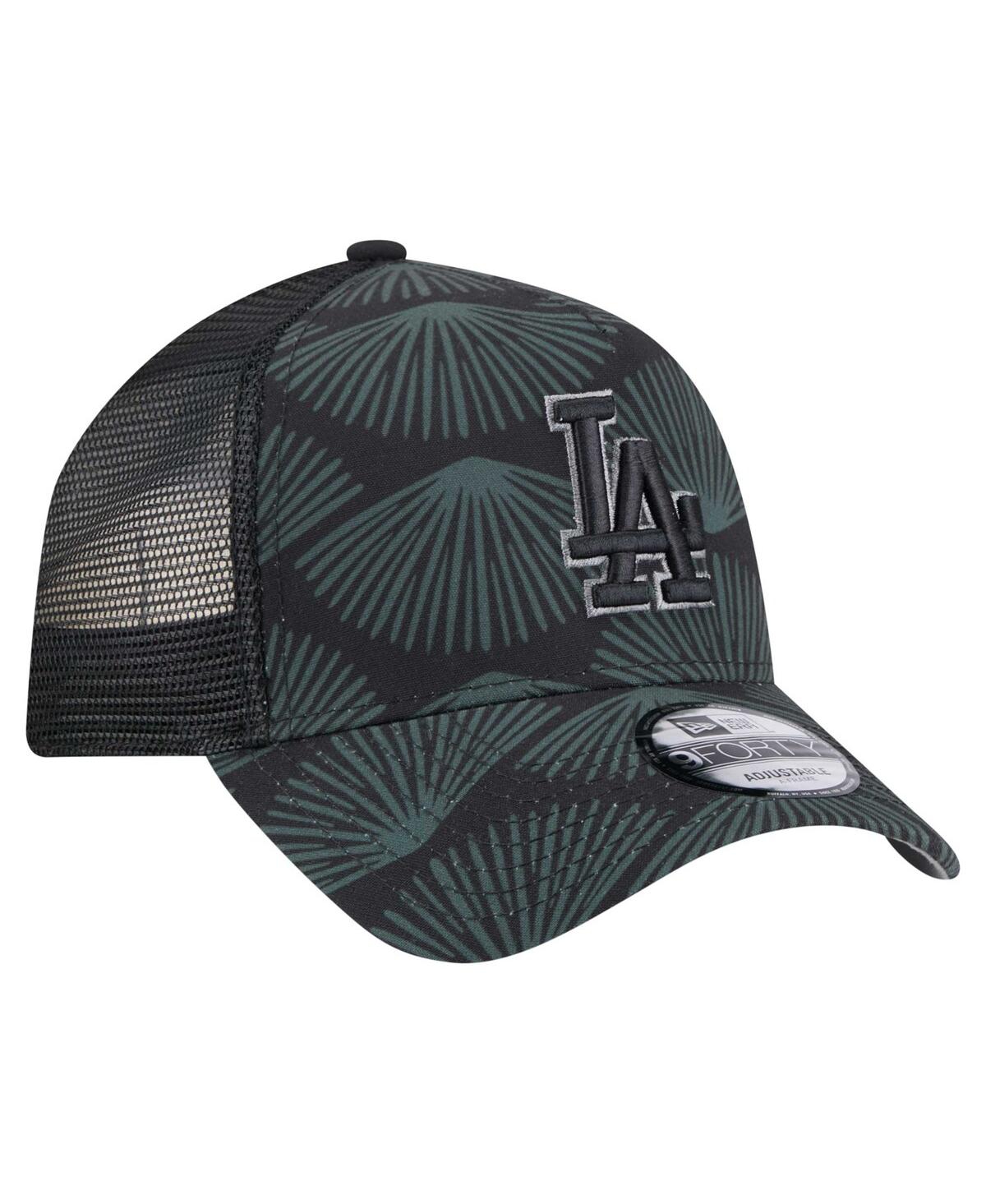 New Era Men's Black Los Angeles Dodgers 9forty A-frame Trucker Adjustable Hat In Black