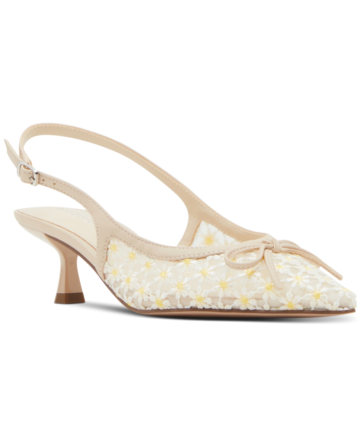 Vogue-m Kitten-Heel Slingback Bow Pumps - Daisy Mesh
