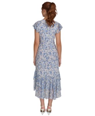 sachin and babi light blue dress Tommy Hilfiger Women's Chiffon Flutter-Sleeve Midi Dress