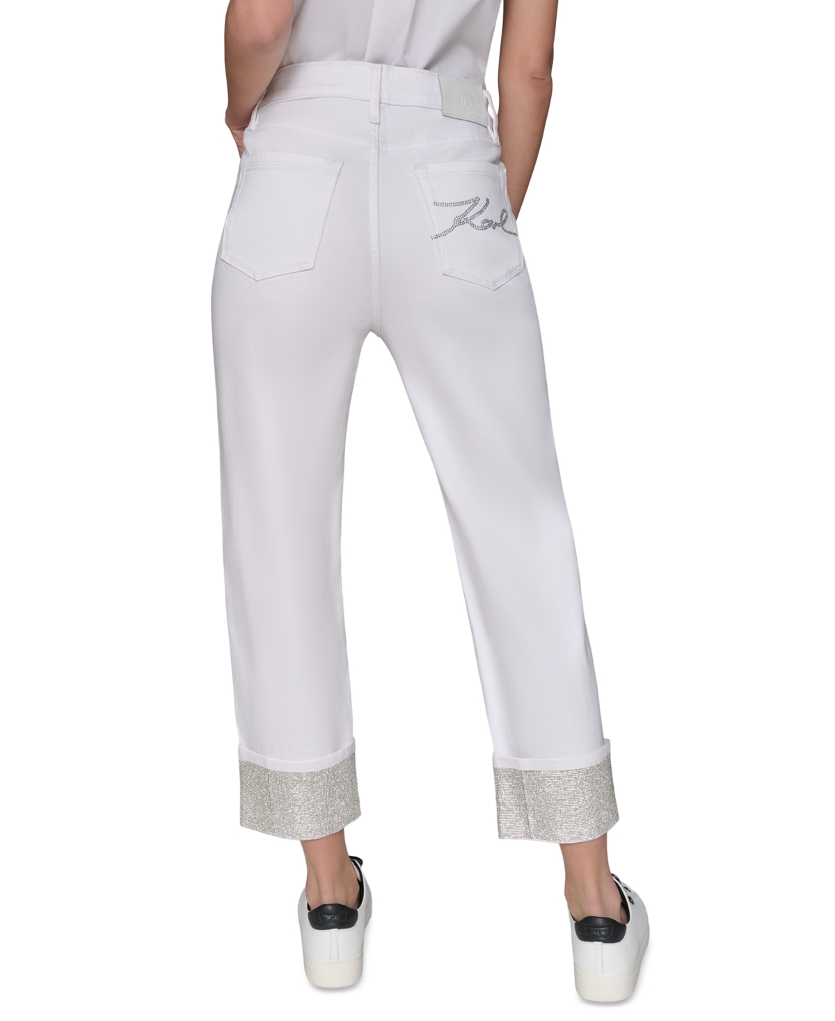 Karl Lagerfeld Petite Crystal-cuff Cropped Jeans