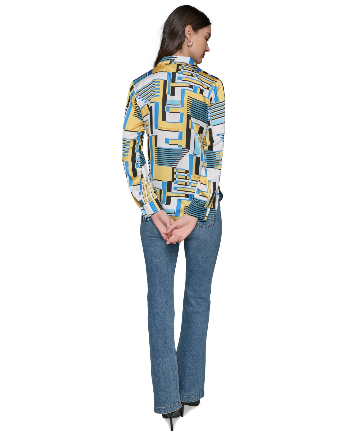 Shop Karl Lagerfeld Petite Printed Button-front Shirt In Daffodil Multi