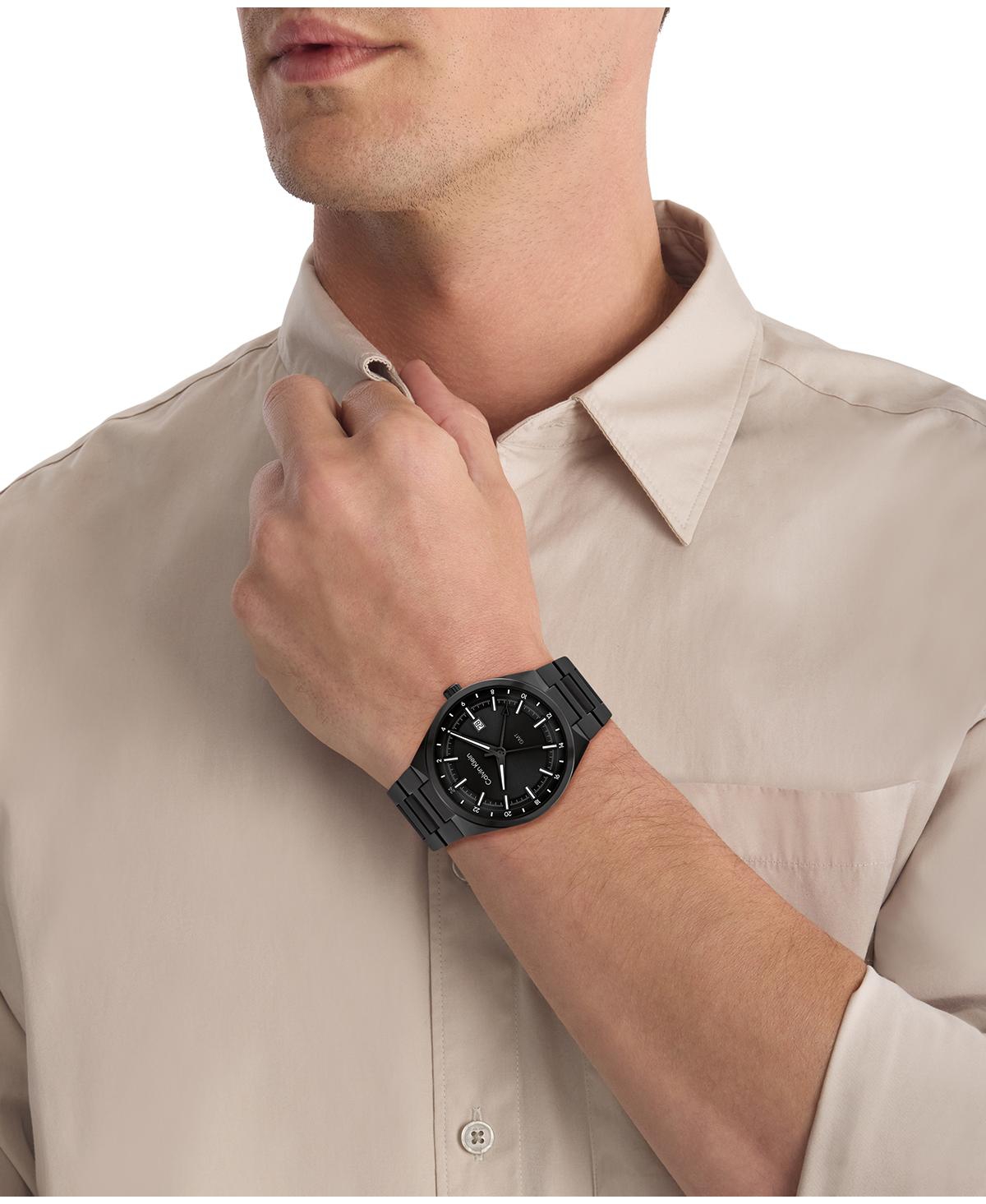 Calvin Klein Men's Distinguish Gmt Black Ionic Plated Watch Bracelet, 44mm In Black