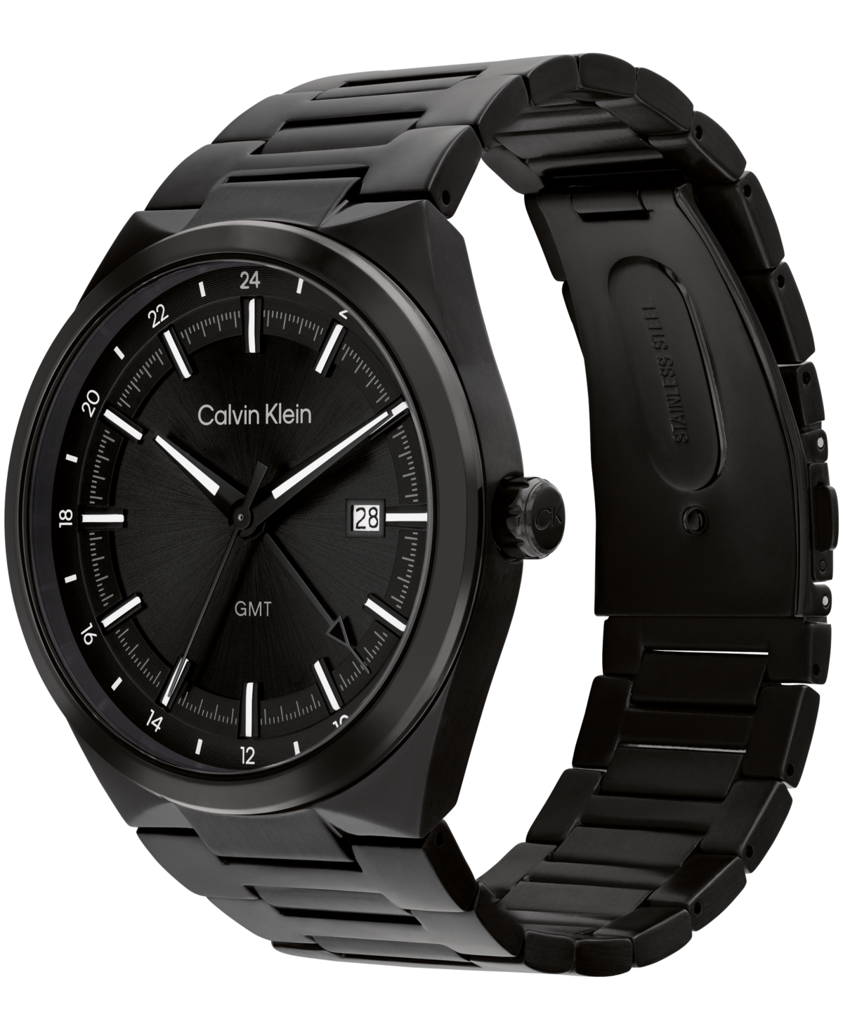 Calvin Klein Men's Distinguish Gmt Black Ionic Plated Watch Bracelet, 44mm In Black