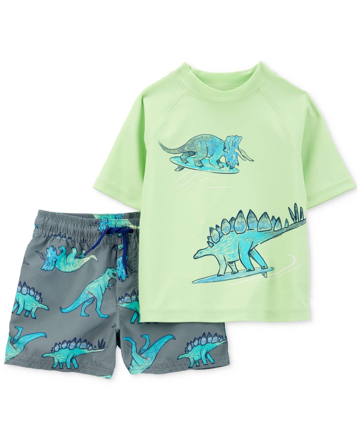 Carter's Toddler Boys Dinosaur Rashguard & Swim Trunk Set In Assorted