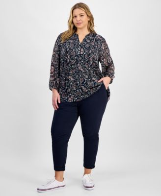 Plus Size Paisley Pintuck-Front Tunic, Exclusively at Macy's