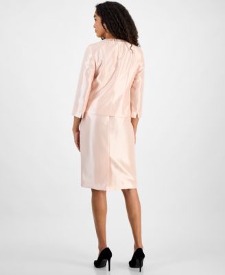 Women's Collarless Three-Button 3/4-Sleeve Jacket & Slim Skimmer Skirt Set, Regular & Petite