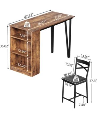 3 Piece Bar Table and Chairs Set, Tall Kitchen Breakfast Nook with Stools/Dining Set for 3, for Kitchen Restaurant Living Room,Storage Shelves, Space-Saving