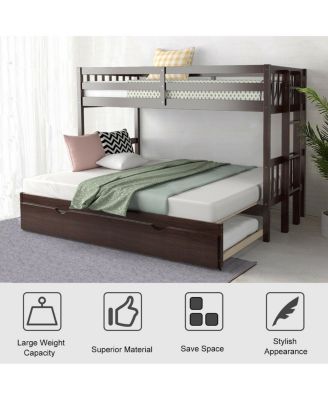 Twin Pull-Out Bunk Bed with Trundle Wooden Ladder