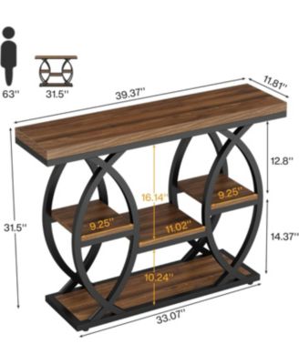 39.4" Console Table, Industrial 4-Tier Sofa Table Entryway Table, Narrow Wood Accent Tables with Metal Frame